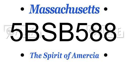5BSB588 Massachusetts License Plate