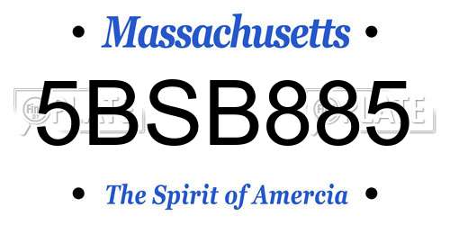5BSB885 Massachusetts License Plate