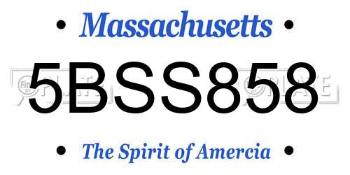 5BSS858 Massachusetts License Plate