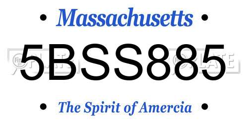5BSS885 Massachusetts License Plate