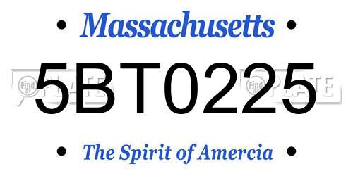 5BT0225 Massachusetts License Plate