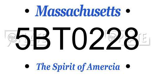 5BT0228 Massachusetts License Plate
