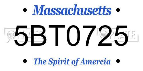 5BT0725 Massachusetts License Plate