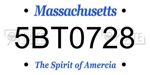 5BT0728 Massachusetts License Plate