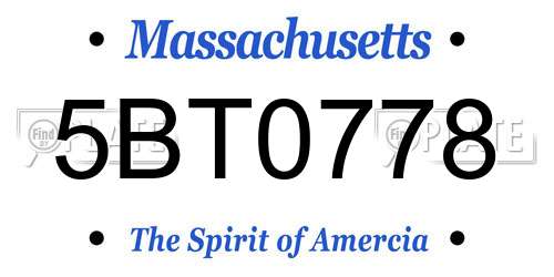 5BT0778 Massachusetts License Plate