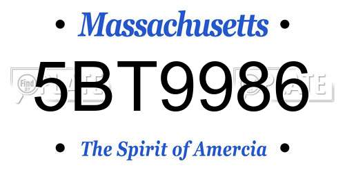 5BT9986 Massachusetts License Plate