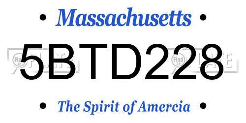 5BTD228 Massachusetts License Plate
