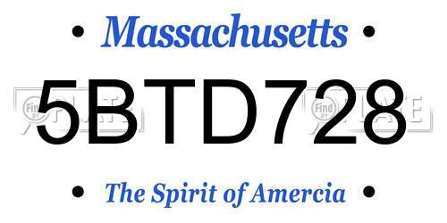 5BTD728 Massachusetts License Plate