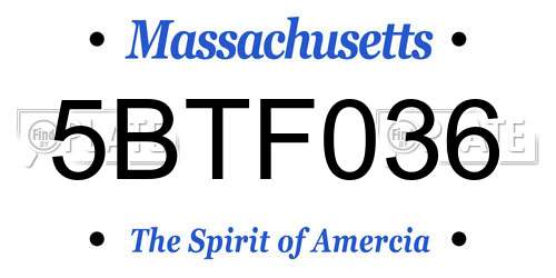5BTF036 Massachusetts License Plate