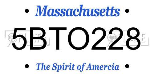 5BTO228 Massachusetts License Plate