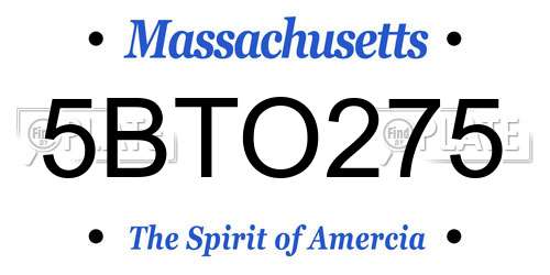 5BTO275 Massachusetts License Plate