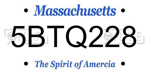 5BTQ228 Massachusetts License Plate