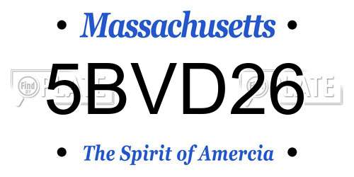 5BVD26 Massachusetts License Plate