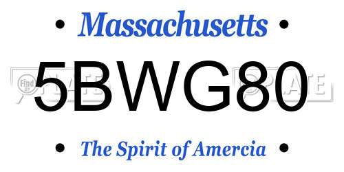 5BWG80 Massachusetts License Plate