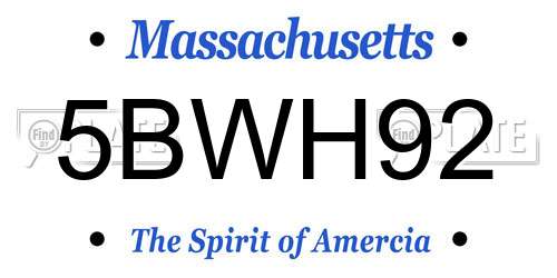 5BWH92 Massachusetts License Plate