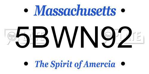 5BWN92 Massachusetts License Plate