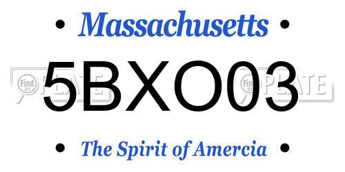 5BXO03 Massachusetts License Plate
