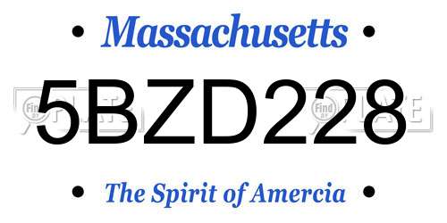 5BZD228 Massachusetts License Plate