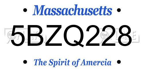 5BZQ228 Massachusetts License Plate