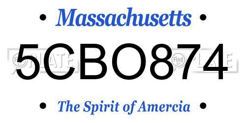 5CBO874 Massachusetts License Plate