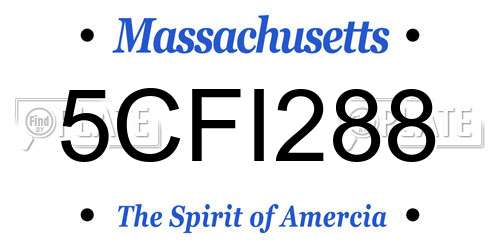 5CFI288 Massachusetts License Plate