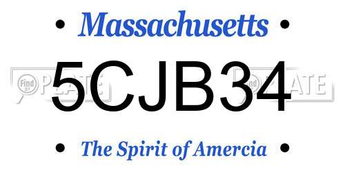 5CJB34 Massachusetts License Plate