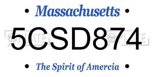 5CSD874 Massachusetts License Plate