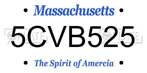 5CVB525 Massachusetts License Plate