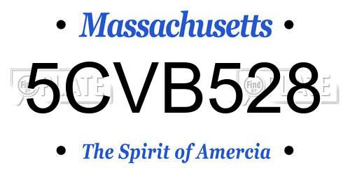 5CVB528 Massachusetts License Plate