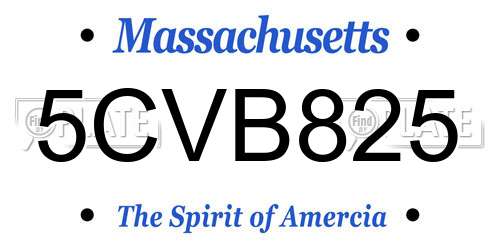 5CVB825 Massachusetts License Plate