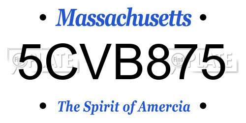 5CVB875 Massachusetts License Plate