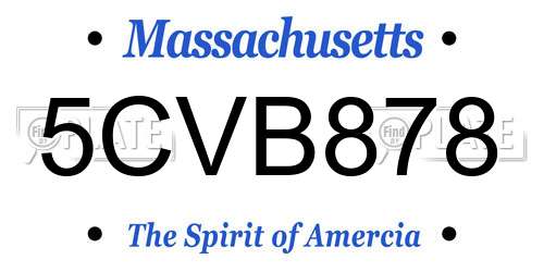 5CVB878 Massachusetts License Plate