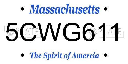 5CWG611 Massachusetts License Plate