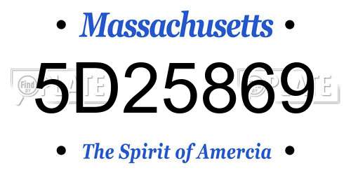 5D25869 Massachusetts License Plate