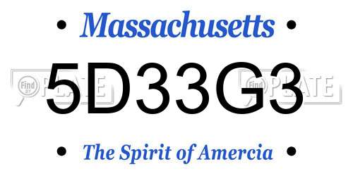 5D33G3 Massachusetts License Plate