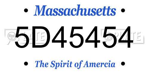 5D45454 Massachusetts License Plate