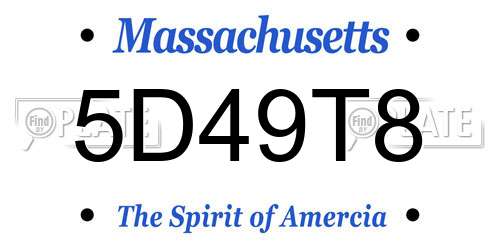 5D49T8 Massachusetts License Plate