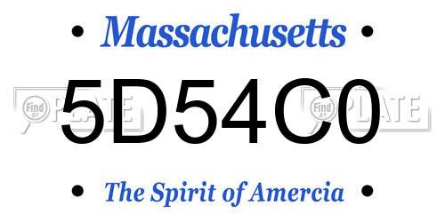 5D54C0 Massachusetts License Plate
