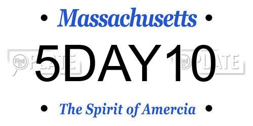 5DAY10 Massachusetts License Plate