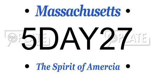 5DAY27 Massachusetts License Plate
