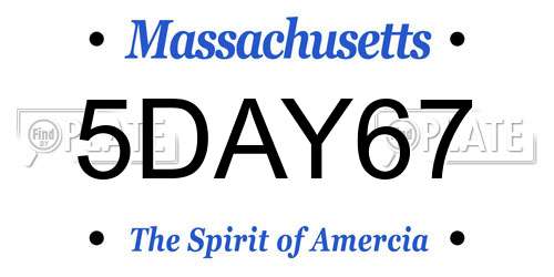 5DAY67 Massachusetts License Plate