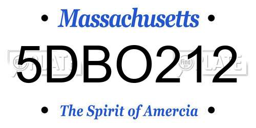 5DBO212 Massachusetts License Plate