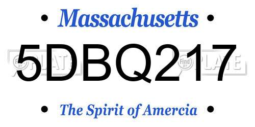5DBQ217 Massachusetts License Plate