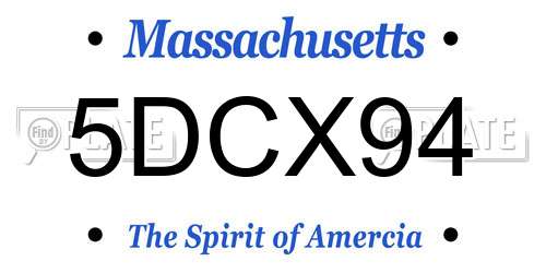 5DCX94 Massachusetts License Plate