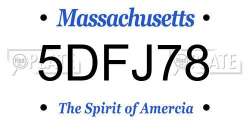 5DFJ78 Massachusetts License Plate