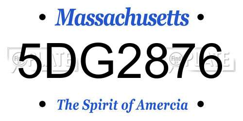 5DG2876 Massachusetts License Plate