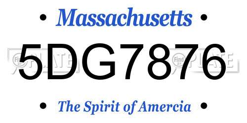 5DG7876 Massachusetts License Plate