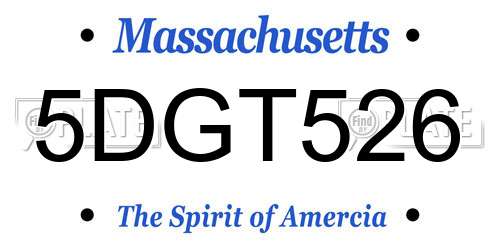 5DGT526 Massachusetts License Plate