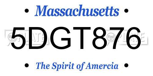 5DGT876 Massachusetts License Plate