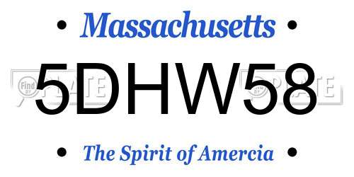 5DHW58 Massachusetts License Plate